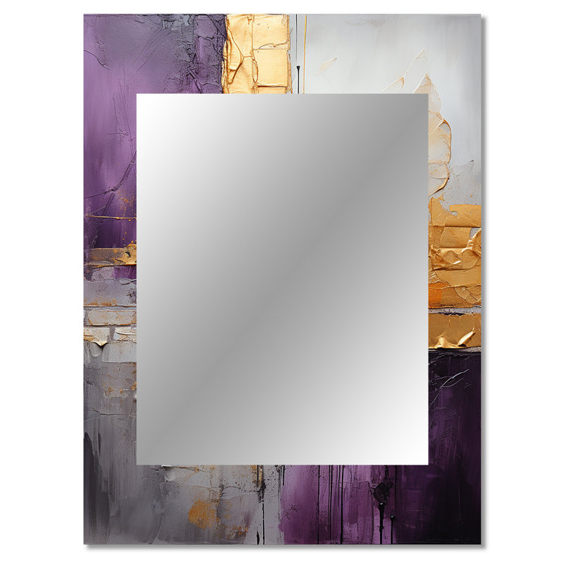 Gold Purple Abstract Fractal III - Fractals Large Mirror, Gold Decorative Wall Mirror, Printed Metal Art, 40" x 30"