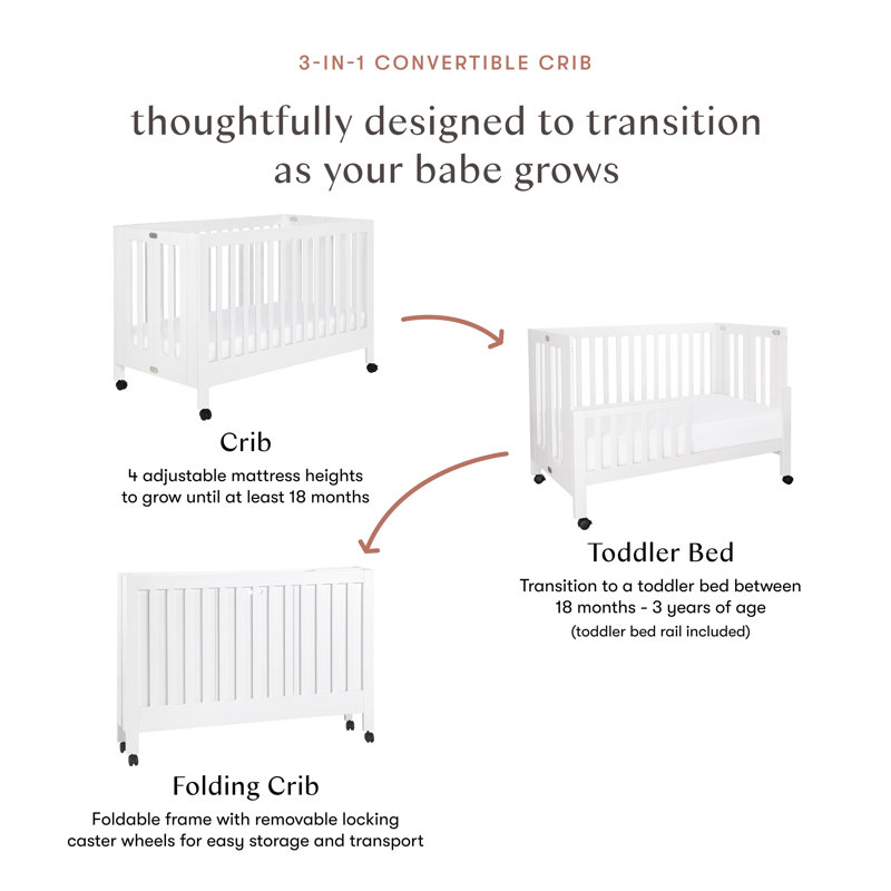 Maki 2-in-1 Convertible Portable Crib, White