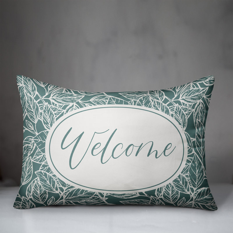 Housse de coussin rectangulaire d'extérieur Welcome Leaf, Bleu sarcelle