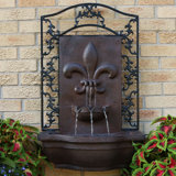 French Lily Polystone Outdoor Solar Wall Fountain with Battery Backup