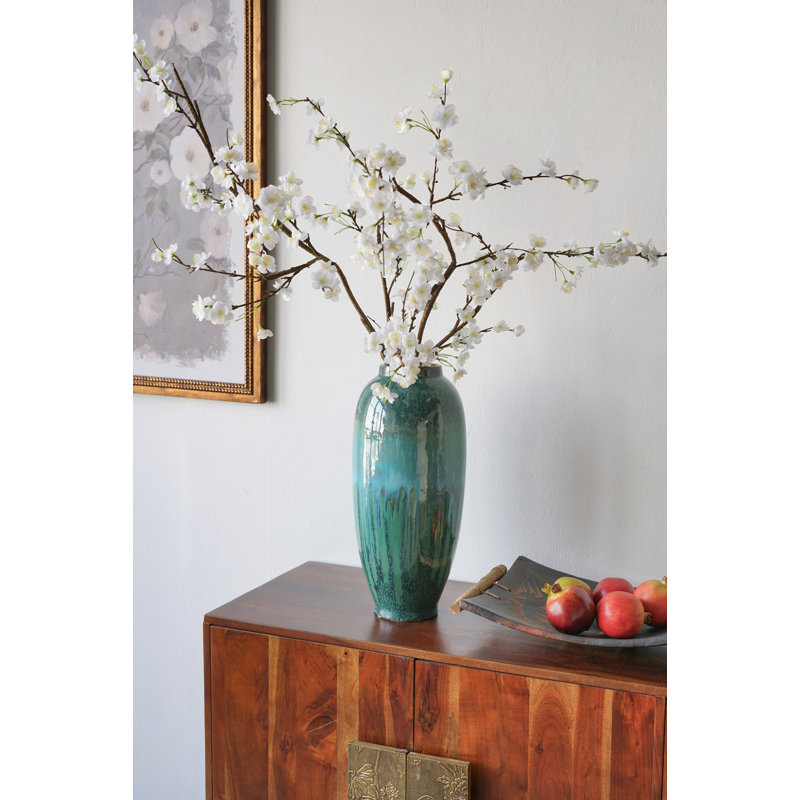 D8x17,7 "Vase en céramique décoratif avec glacis réactif bleu et vert