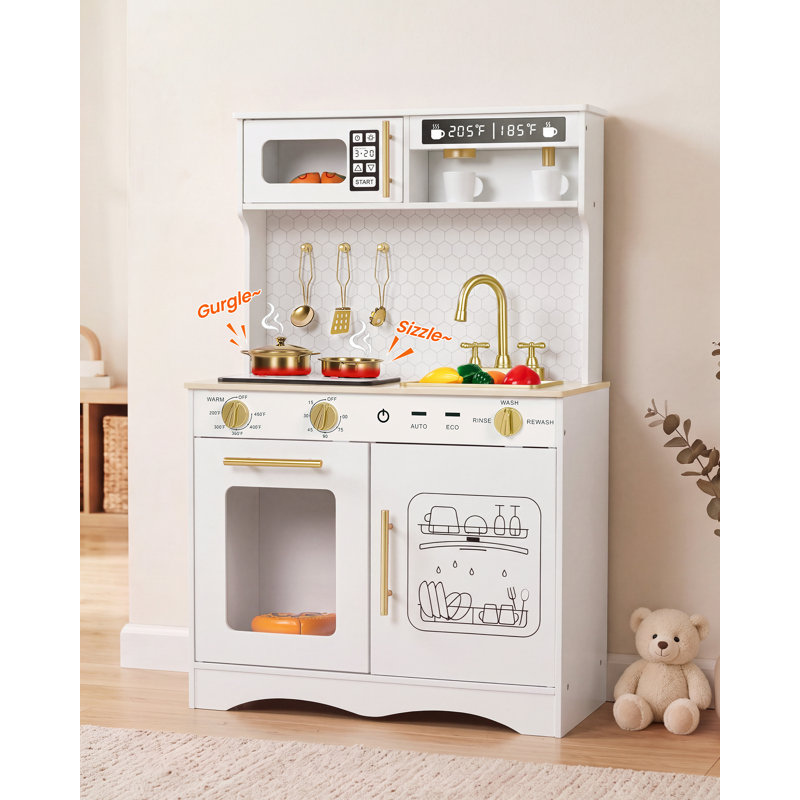 Cuisine en bois pour enfants avec lumières et sons, cuisine de jeu d'imitation avec accessoires pour les tout-petits de 3 à 8 ans