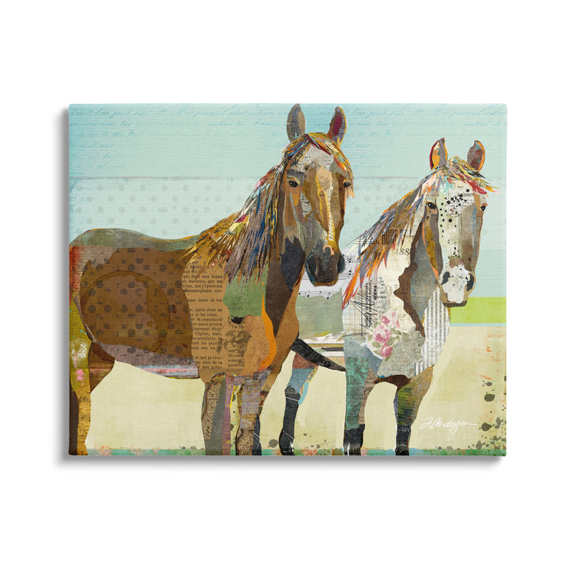 «Wild Farm Horses Layered» par Traci Anderson - impression, Toile tendue, H 16 po x l 20 po x P 1,5 po