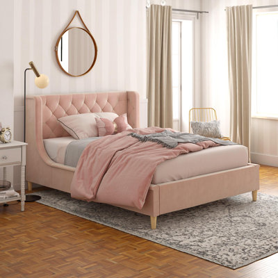 Lit plateforme tapissier en velours