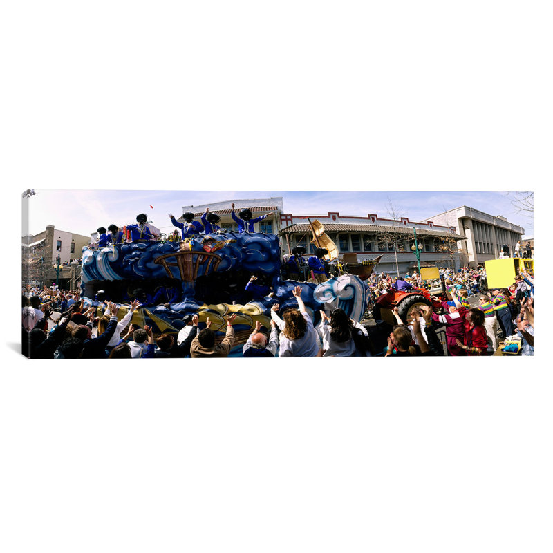 Crowd Of People Cheering A Mardi Gras Parade, New Orleans, Louisiana, USA by Panoramic Images - Wrapped Canvas Panoramic Gallery-Wrapped Canvas Giclée