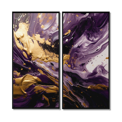 Mauve et or liquide Magic I - grand art abstrait mural 2 panneaux