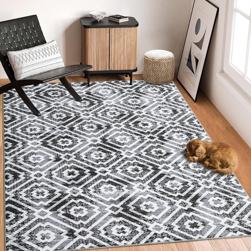  Modern Geometric Washable Area Rug – Non-Slip, Soft Trellis Design, Stain-Resistant for Living Room, Bedroom, Kitchen, Dining Room