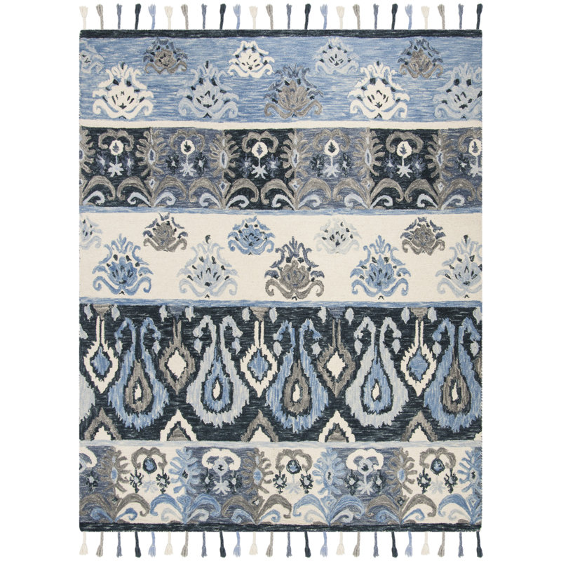 Tapis ikat en laine crocheté à la main Neueranven, Rectangle 8 pi x 10 pi