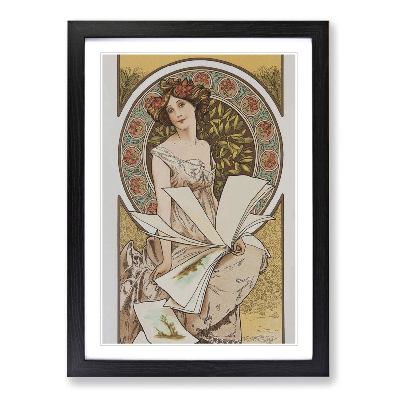 Chamenois Caldenar by Alphonse Mucha - Picture Frame Painting, Black Framed, 36cm H x 27cm W x 2cm D