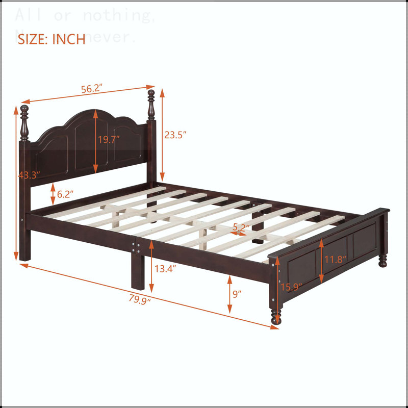 Full Size Retro Platform Bed with Wooden Slat Support, Full, Walnut