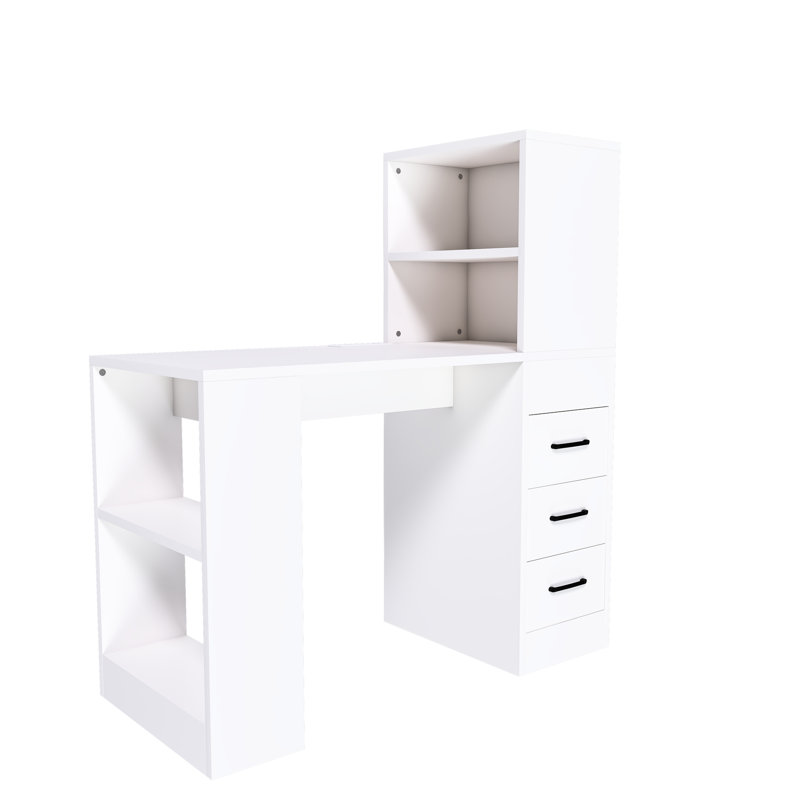 Bureau moderne blanc avec 3 tiroirs et 41 niveaux de rangement ergonomiques intégrés