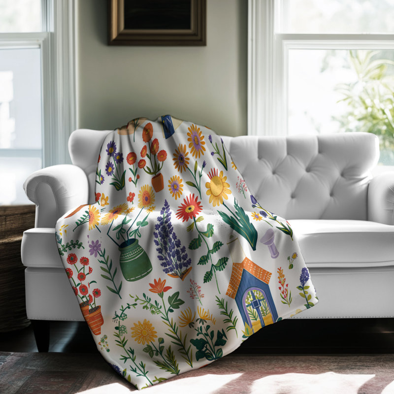 Rustic Cottage Garden Abodes - Couverture sherpa de qualité supérieure 1 pièce, Grand lit
