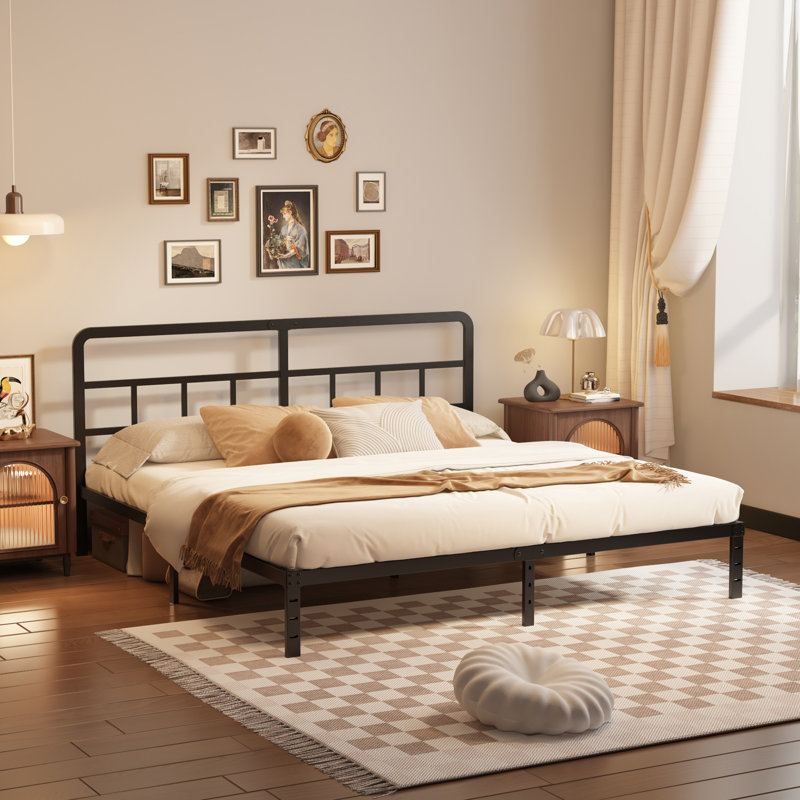 Javoronkov Metal Frame Bed with Headboard, King