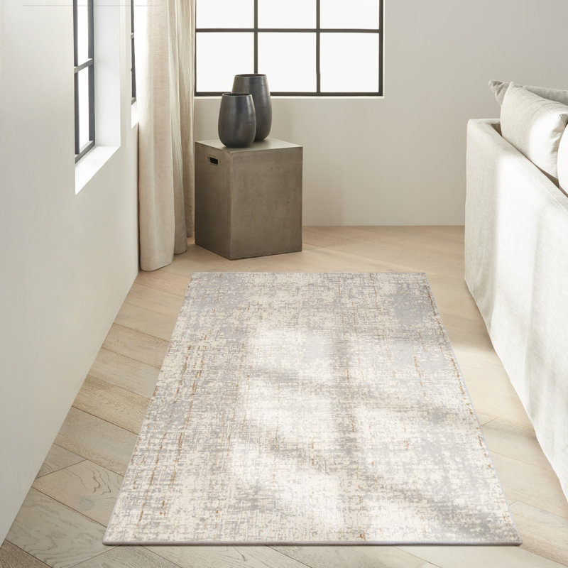 Machine Made Power Loomed Polyester Area Rug in Beige, Rectangle 3'2 x 5'