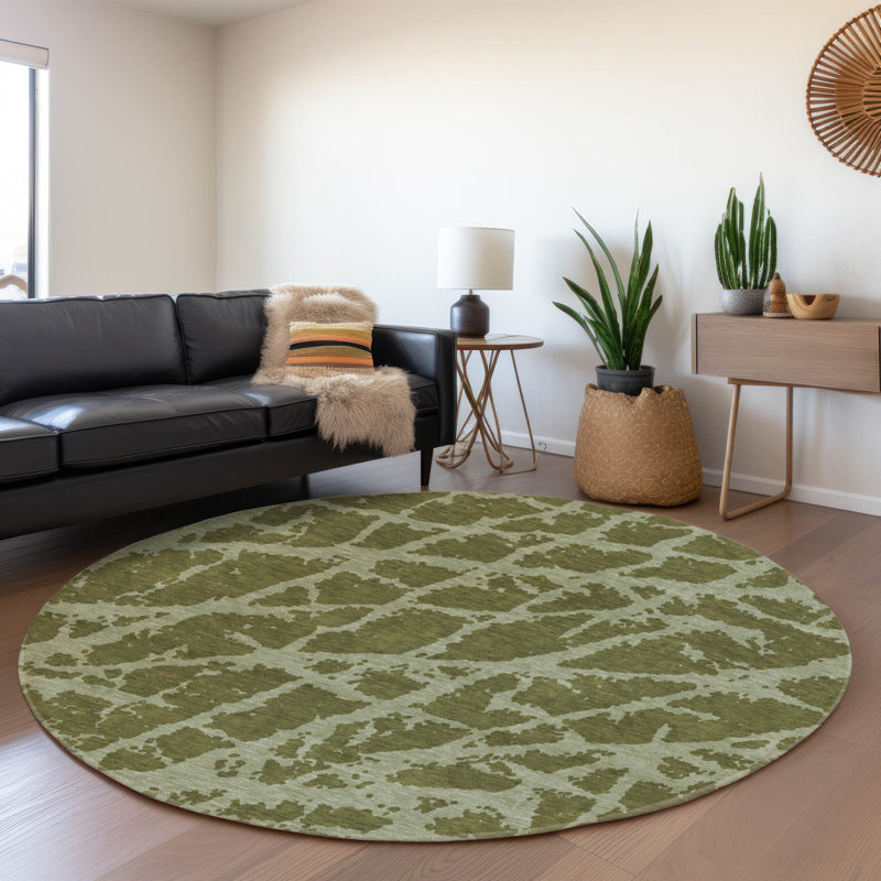 Premium Machine Washable Cerrito AMF501 Olive Rug, Round 8'