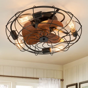 20.4" Bloneva Farmhouse Caged Ceiling Fan with Light Kit and Remote Control Included