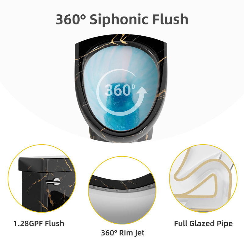 Elongated One-Piece Toilet With Round Base, ADA Comfort Height Toilet, 1.28 GPF Rim Jet Flush, Luxury Toilet, 12'' Rough-In
