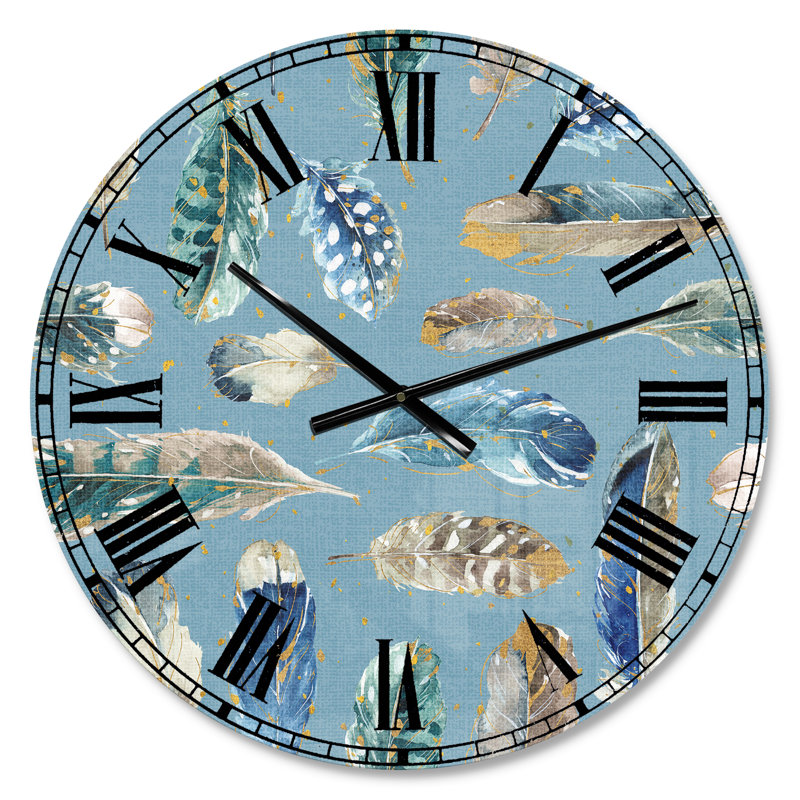 Indigold Feathers Turquoise Pattern - Traditional wall clock, Blue/Multicolor, Small