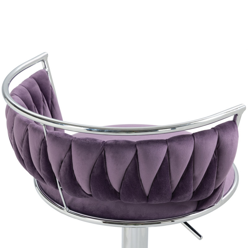 Tabouret de bar pivotant avec dossier Ginko, Mauve, Argent argent