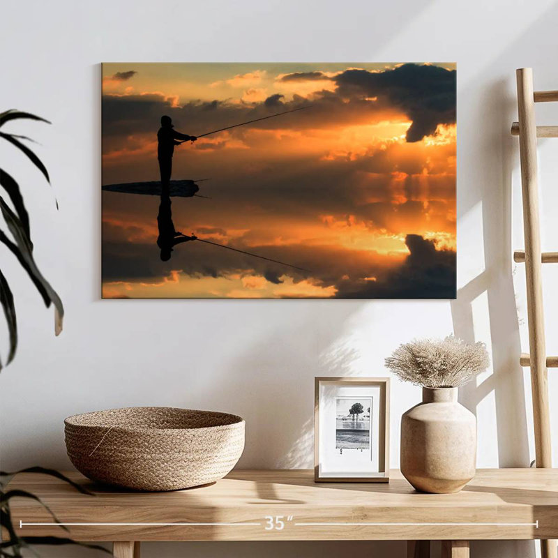 Senne pêche au coucher du soleil, H 16 po x l 24 po