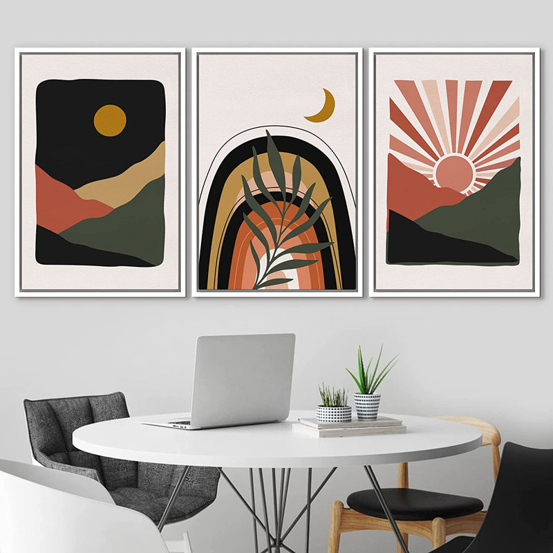 Illustration de formes abstraites géométriques de style Mid-Century Boho, H 24 po x l 48 po x P 1,5 po, Blanc