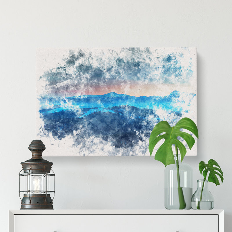 Sun Above the Mountains Watercolour - Wrapped Canvas, 45cm H x 76cm W x 4cm D