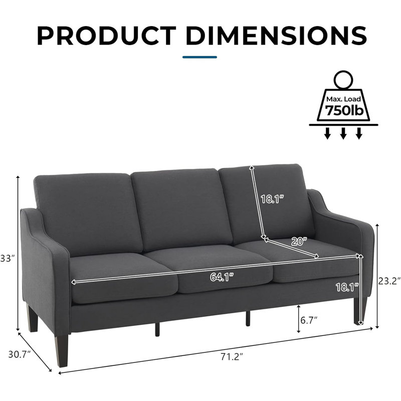 Sinica Upholstered 71.2'' Sofa, Dark Gray