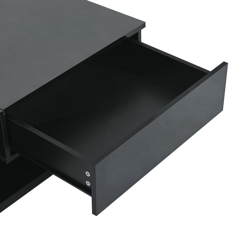 Rectangular Coffee Table With Particle Board And Tempered Glass, Black Practical Design Glass Top, Black