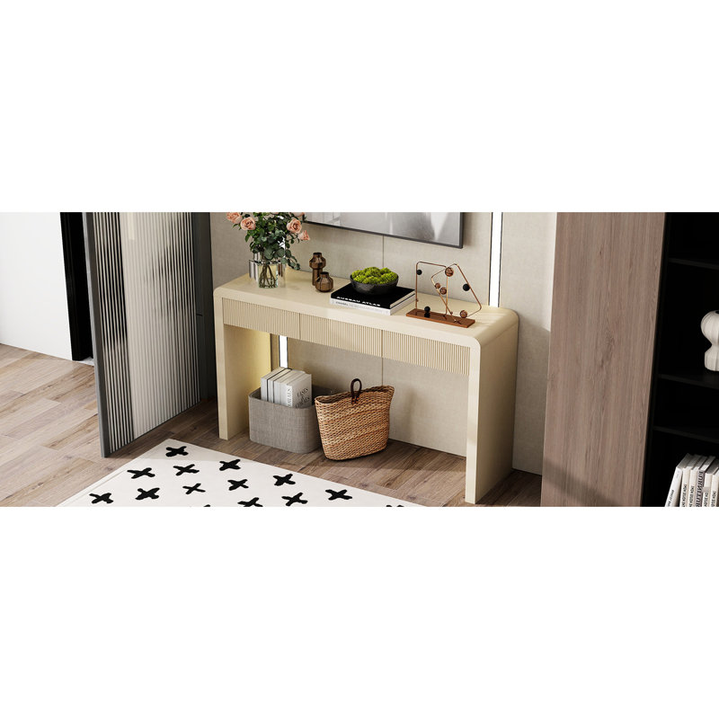 Table de couloir à tiroir cannelée en abricot, placage en bois massif, convient au décor côtier, capacité de table de 220 lb, entrée pour 25 petits espaces, résistance, solidité