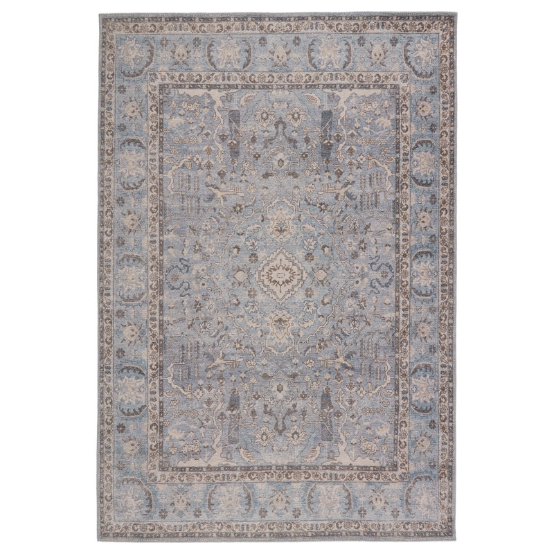Machine Washable Elodie Oriental Blue/Gray Area Rug, Runner 2'6" x 7'6"