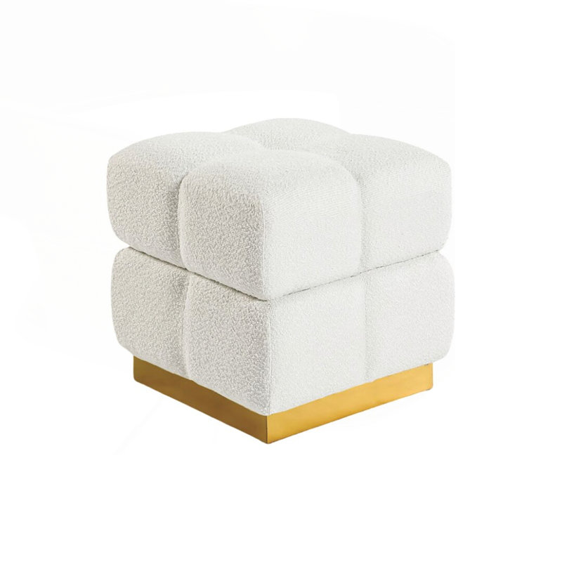 Tabouret de rangement carré de style contemporain avec finition beige et capitonnage