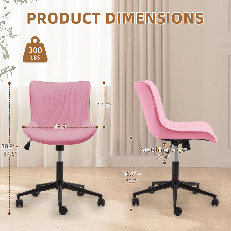 Armless Office Chair with Wheels, Adjustable Swivel Desk Chair for Women, Ergonomic Faux Leather Vanity with Back, Ideal for Home or Office