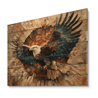 Aigle dans une forêt Echoes of Freedom III - Art mural en bois avec aigle - sur bois de pin naturel