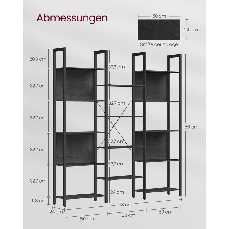 Annastaziah 166cm H x 158cm W Ladder Bookcase, Black
