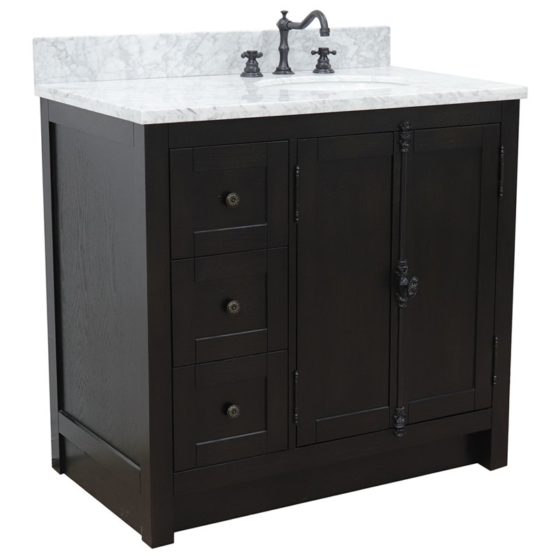 Ensemble de meuble-lavabo simple 37 po Seshadri, Brun cendré, Marbre de Carrare blanc