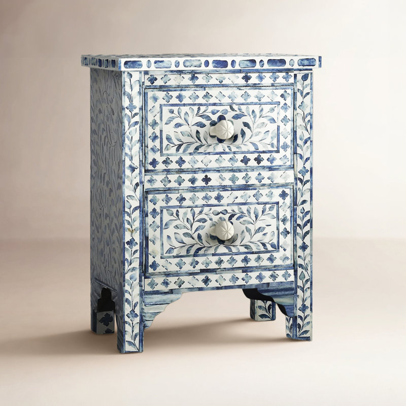 Middleton 18 in. W Rectangular Bone Inlay 2 Drawer Accent Chest, Blue, Blue