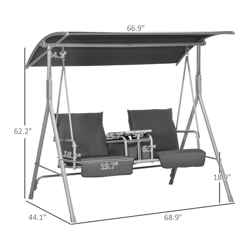 Balancelle de patio avec auvent pour le jardin près de la piscine 2 - Siège et rangement pour adultes