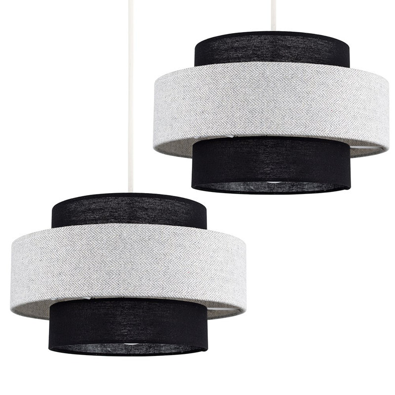 Nellie 19cm H Linen Drum Pendant Shade ( Clip On ), Black/Grey