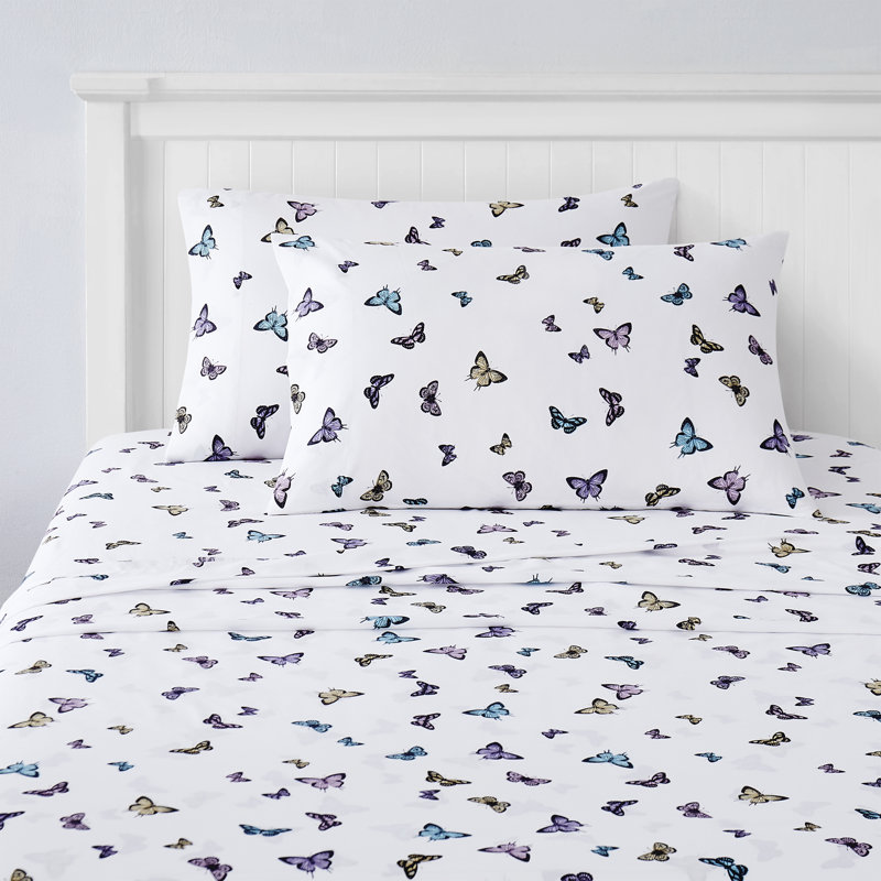 Kids' Printed Bright & Fun Microfiber Sheet Sets, Twin Extra Long, Butterflies