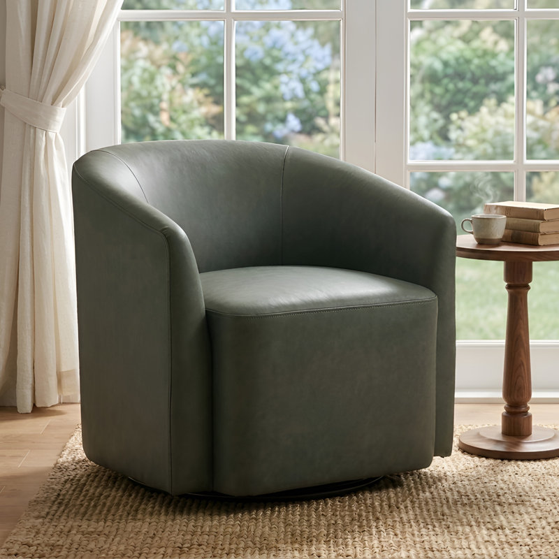 Swivel Armchair With Metal Base, Green
