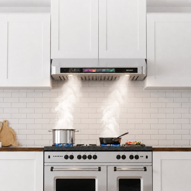 900 CFM Under Cabinet Range Hood 30 Inch, Voice/Gesture/Touch Control, 4-Speed Exhaust Fan Stainless Steel Kitchen Vent Hood with Memory Function, LED Lights