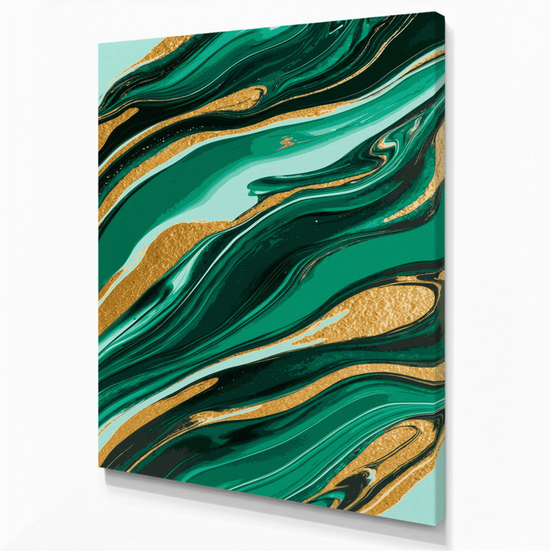 Abstrait art fluide sur toile verte 72, H 18 po x l 12 po