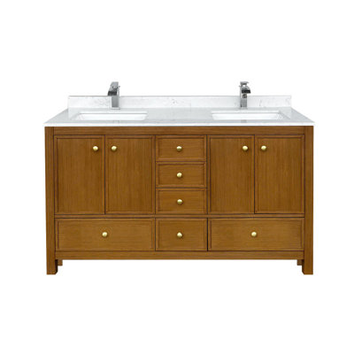 60" Fully Assembled Double Sinks Bath Vanity Cabinet With Calacatta Marble Countertop, Soft-close Doors and Drawer