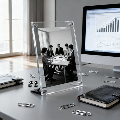 Cadre photo flottant, acrylique transparent de qualité UV avec quincaillerie dorée (graphite)