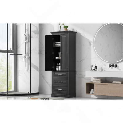 Grande armoire de rangement avec trois tiroirs pour salle de bain / bureau, noir