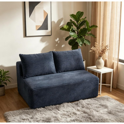 Low Profile Legless Modular 2-Seater Floor Loveseat, Easy Setup Plush Corduroy Sofa for Small Apartment Living Room,Beige