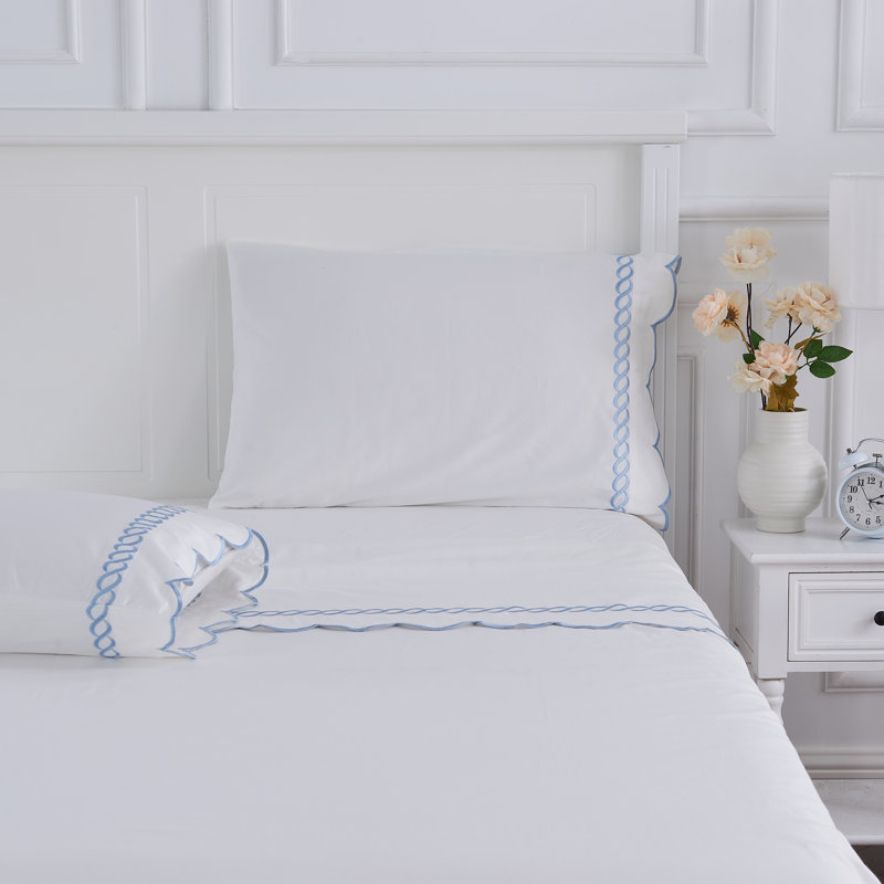 T600 SCALLOP ROPE SHEET SET AND PILLOWCASES, Blue, Queen Sheet Set with 2 Pillowcases