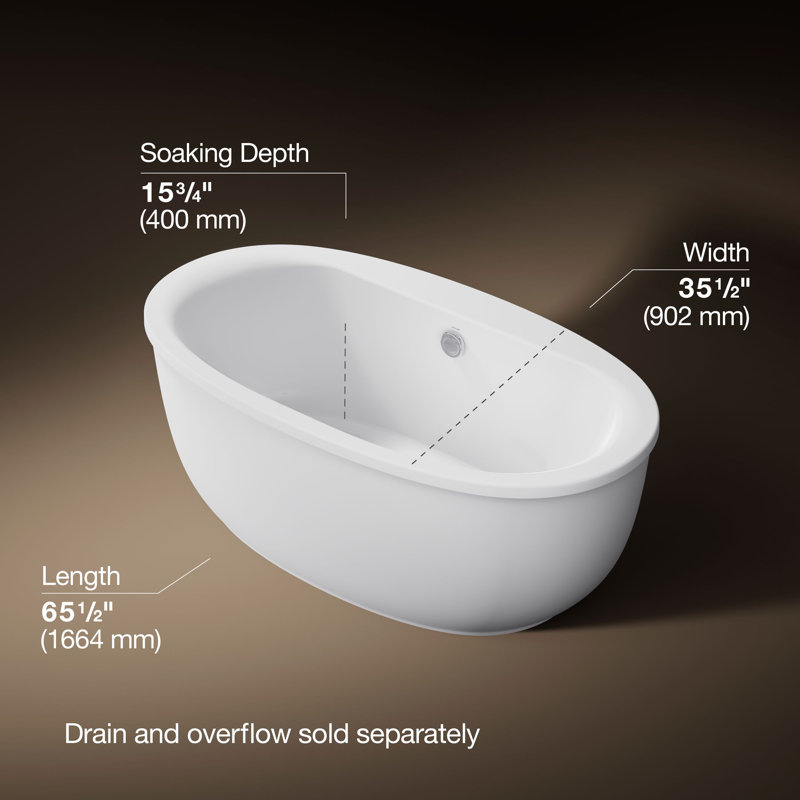 Sunstruck® Freestanding 65.5" x 35.5" Soaking Bathtub, White