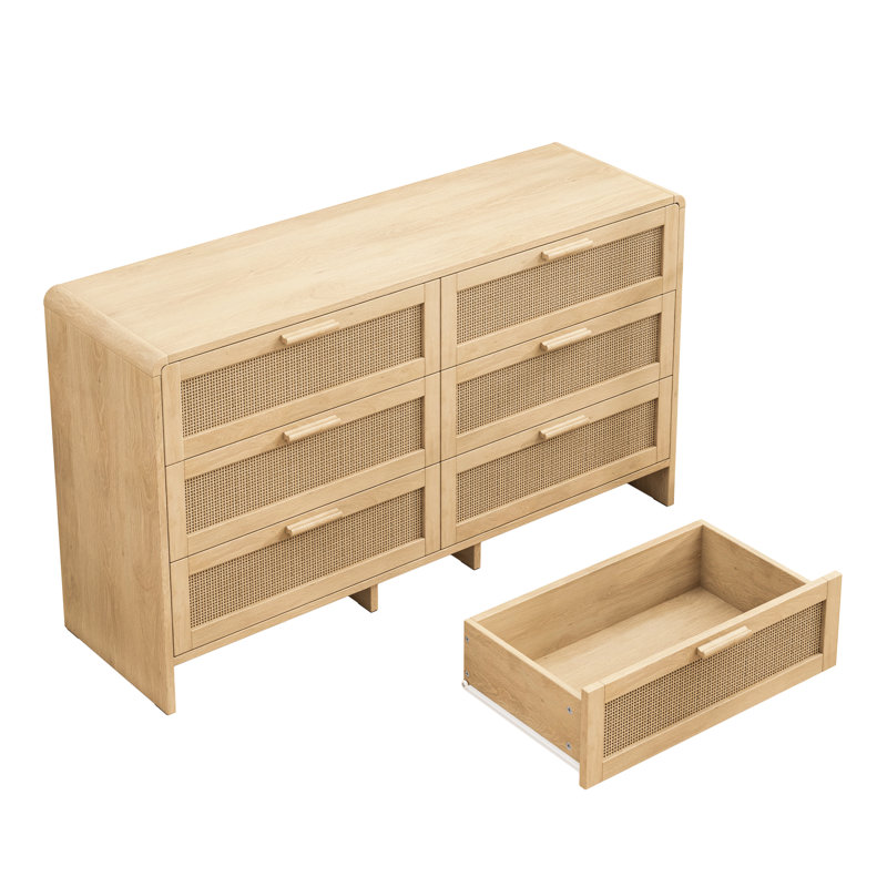 Armoire de coin en arc - 6 tiroirs, finition naturelle pratique pour toute pièce