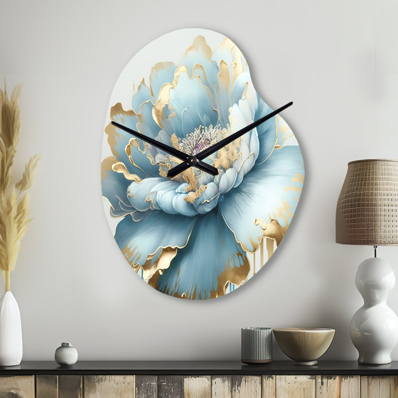 Horloge murale chic en forme de fleur bleue - Fleurs, forme irrégulière, horloge murale, Grand